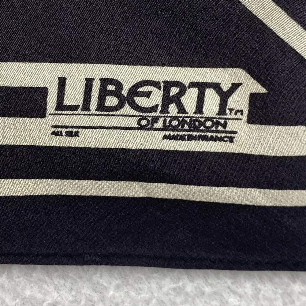 LIBERTY OF LONDON Scarf Silk Crepe de Chine Geometric Black France VTG